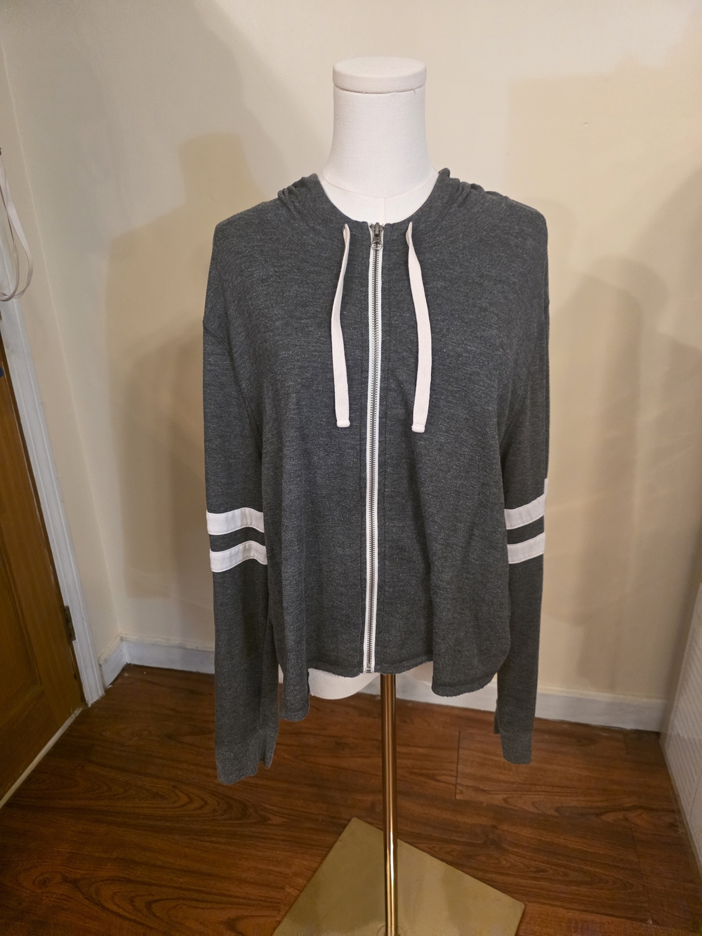 Aeropostale Dark Gray Zip Hoodie with White Accents